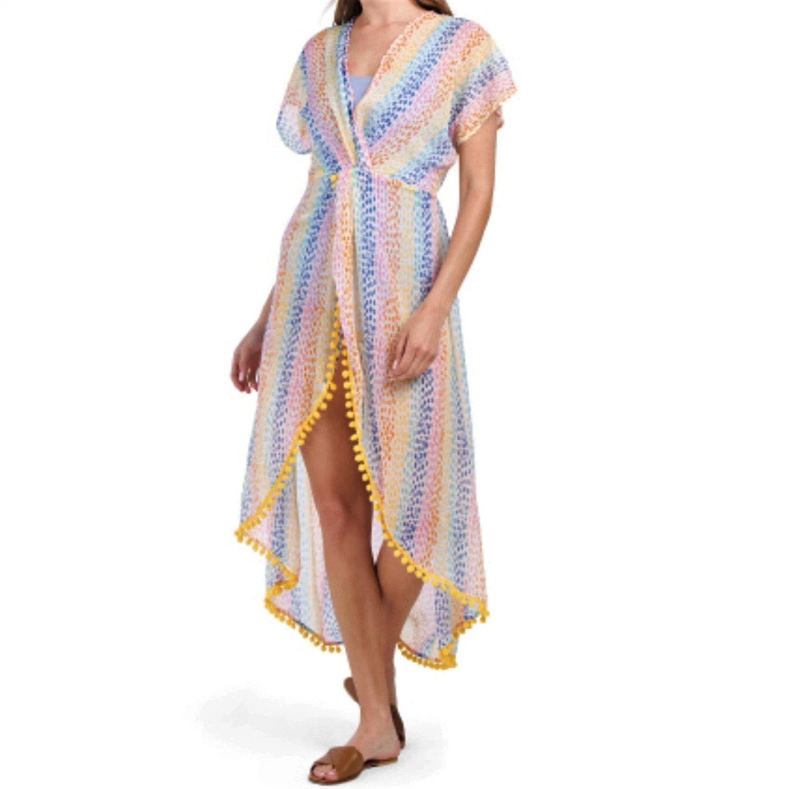 Nwt America & Beyond Semi Sheer Cheetah Rainbow Stripes Cover-Up Dress